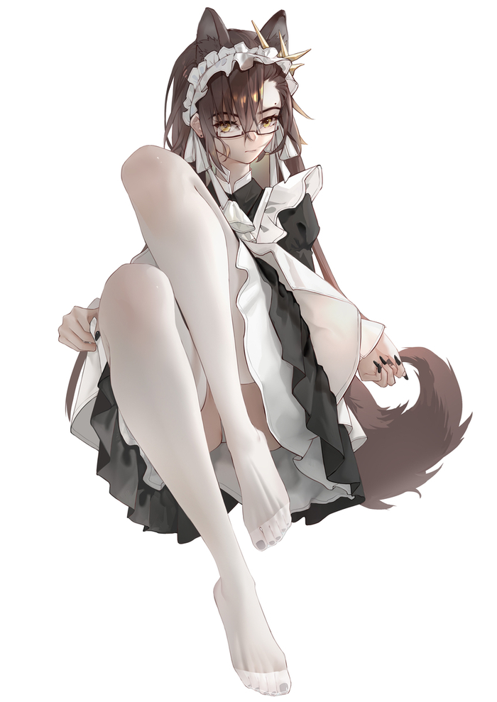 Maid's legs - NSFW, Art, Anime, Anime art, Hand-drawn erotica, Penance, Megane, Housemaid, Foot fetish, Animal ears, Tail, Arknights, Glasses