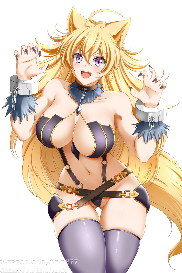 Янг - NSFW, Аниме, Арт, Рисованная эротика, Сиськи, Живот, Anime Art, RWBY, Yang Xiao Long, Kimmy77, Animal Ears, Длиннопост, Пупок