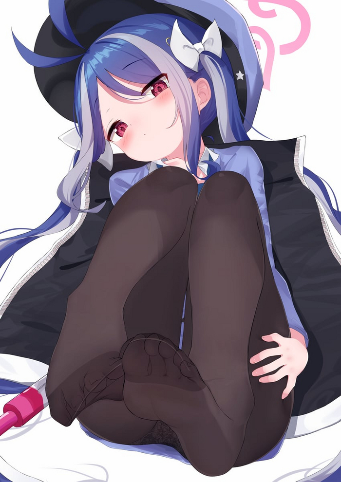 Zdarova, people of high culture - NSFW, Anime, Anime art, Blue archive, Nemugaki Fubuki, Tights, Pantsu, Feet, Loli, Foot fetish