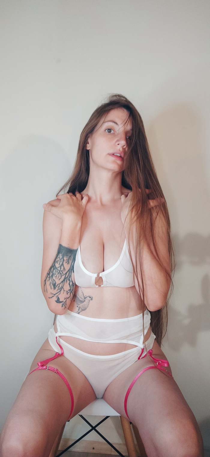 Black or white? - NSFW, My, Erotic, Underwear, Homemade, Girl with tattoo, Longpost, Long hair