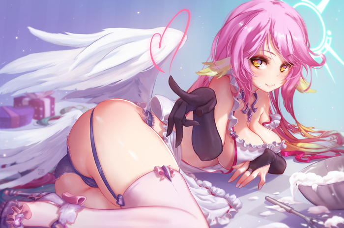 The nastiest character, but so sexy - NSFW, Anime, Anime art, Boobs, Jibril, No game no life, Pantsu, Angel Wings, Stockings, Suspenders, Mitsu Art, Booty