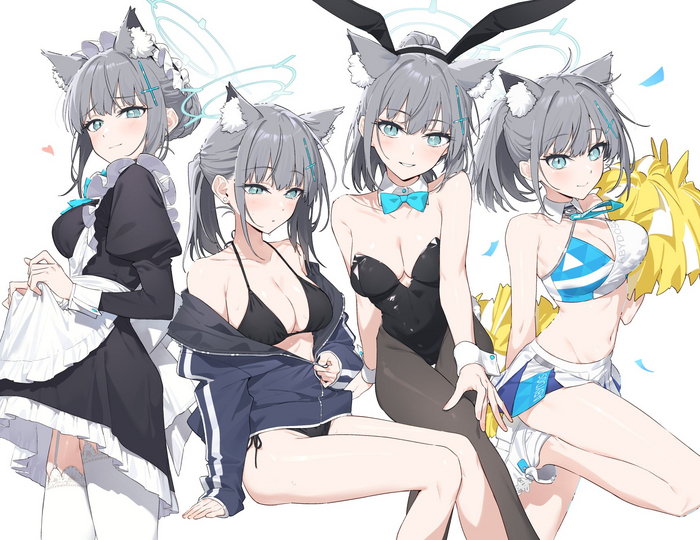 Choose Yours Wide - NSFW, Survey, Blue archive, Anime art, Anime, Housemaid, Swimsuit, Bunnysuit, Stockings, Tights, Animal ears, Sunaookami shiroko