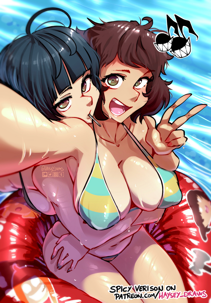 На пляже - NSFW, Anime Art, Аниме, Игры, Persona 5, Takemi tae, Twitter (ссылка), Kawakami sadayo