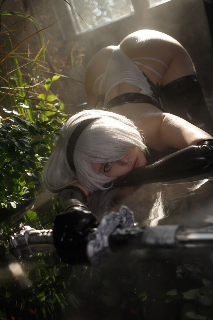 Vinnegal in 2B image (Nier Automata) - NSFW, Vinnegal, NIER Automata, Erotic, Nipples, Boobs, Girls, Strip, OnOff, Without underwear, Cosplay, Booty, Back view, Nudity, Longpost, Navel, Naked