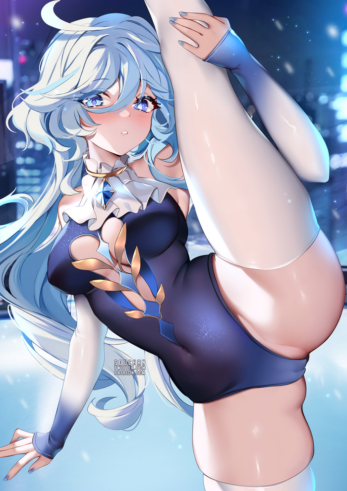 Hoba! - NSFW, Genshin impact, Focalors (Genshin Impact), Girls, Games, Anime art, Anime, Hand-drawn erotica, Hoba, Stockings, SquChan, Furina (Genshin Impact), Twitter (link), Art