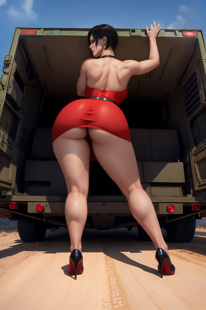 Leon, why are you crawling again? - NSFW, My, Art, Erotic, Neural network art, Stable diffusion, Choker, Game art, Нейронные сети, Ada wong, Resident evil, Underpants, High heels, Thighs, Hips