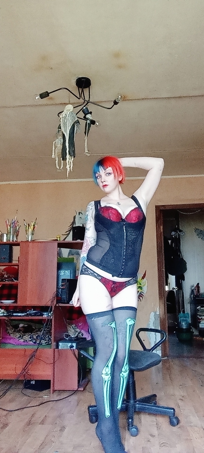 in a corset - NSFW, My, Erotic, Boobs, Stockings, Longpost