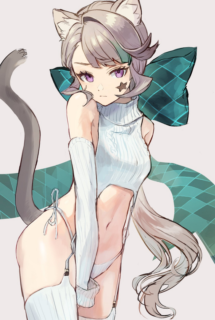 Cat Wife in a Sweater - NSFW, Genshin impact, Lynette (Genshin Impact), Art, Girls, Games, Anime art, Anime, Animal ears, Pullover, Twitter (link), Virgin killer sweater