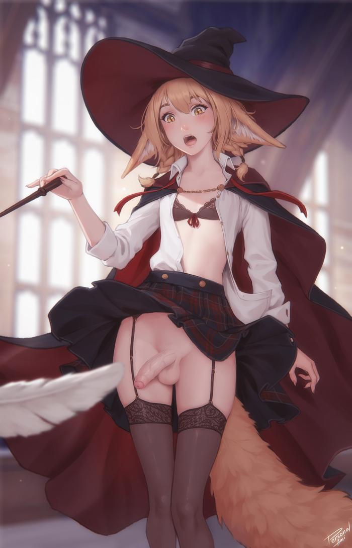 Witch Academy Khiara - NSFW, Erotic, Hand-drawn erotica, Futanari, Futa art, Futa exotic, Personalami, Kitsune, Longpost