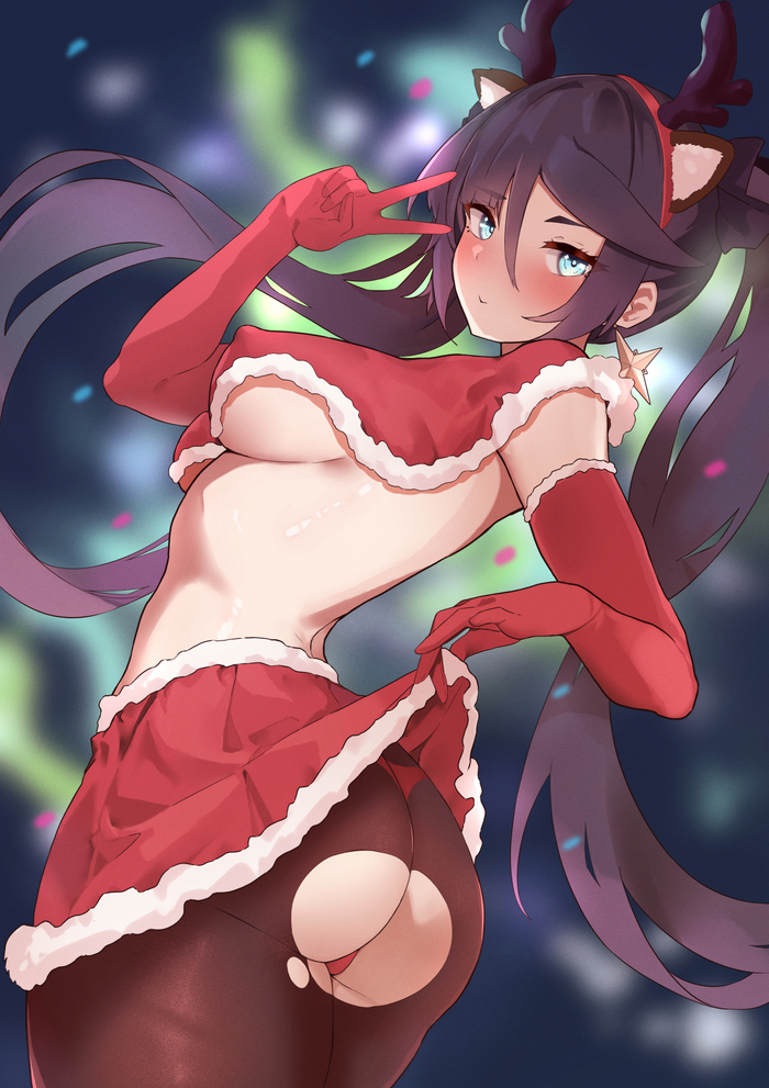 Christmas Mona - NSFW, Genshin impact, Mona, Art, Girls, Games, Anime art, Anime, Christmas, Hand-drawn erotica, Boobs, Booty, Mona (genshin impact)
