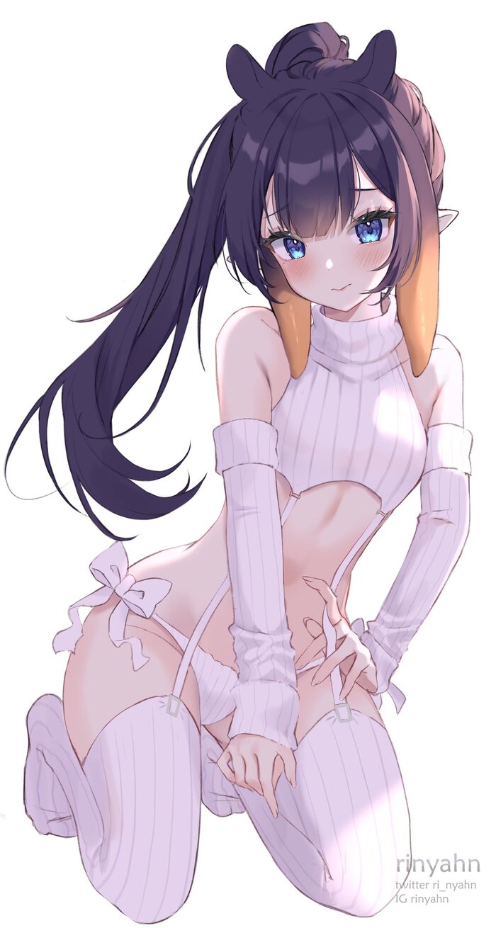 Ina in a sweater - NSFW, Anime art, Anime, Hololive, Virtual youtuber, Ninomae Inanis, Virgin killer sweater, Twitter (link)