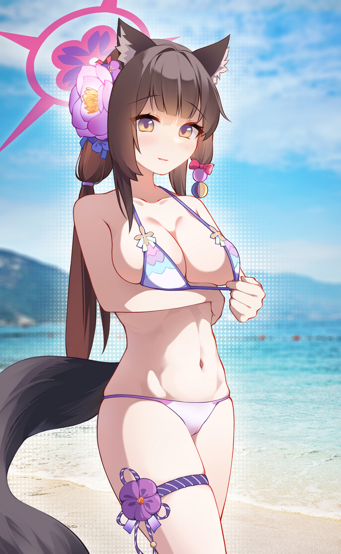 Kosaka Wakamo - NSFW, Anime art, Anime, Blue archive, Kosaka Wakamo, Swimsuit, Animal ears