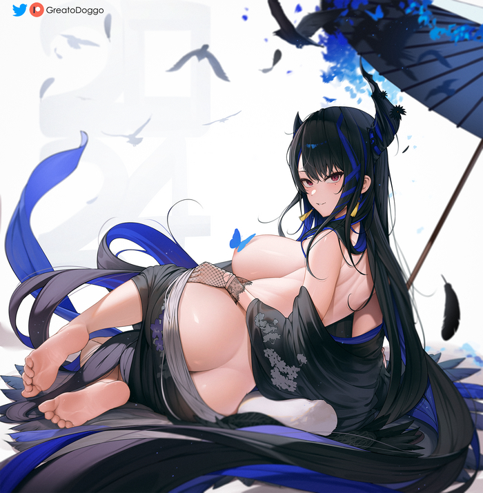 Nerissa - NSFW, Anime art, Anime, Hololive, Virtual youtuber, Nerissa Ravencroft, Greatodoggo, Booty, Boobs