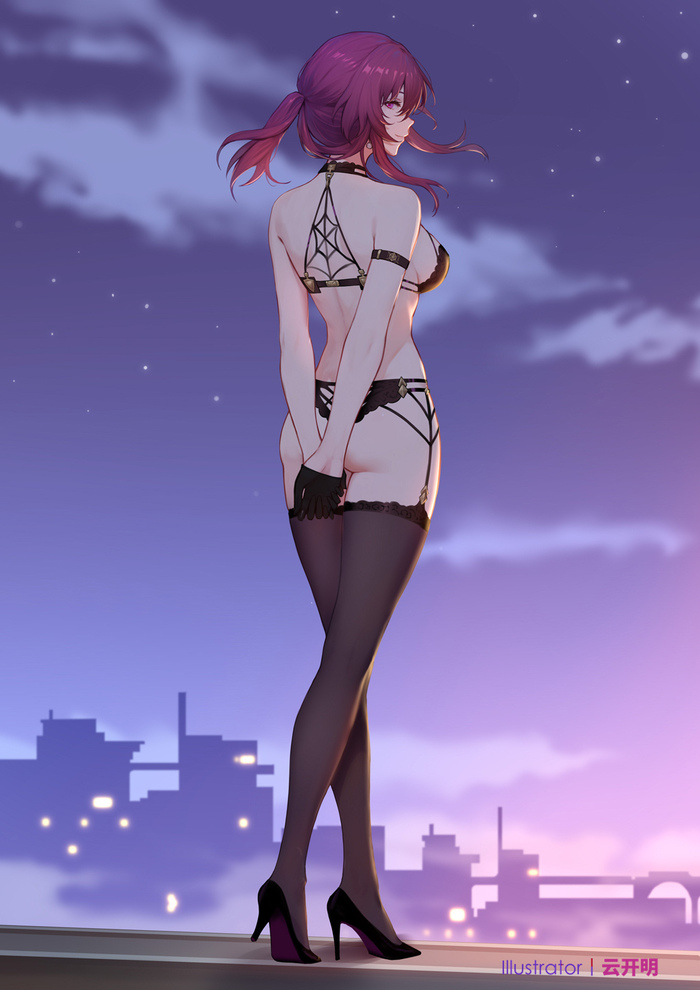 A walk before going to bed :) - NSFW, Erotic, Boobs, Booty, Stockings, Girls, Anime art, Hand-drawn erotica, Choker, Hips, Anime, Underwear, Kafka (Honkai: Star Rail), Honkai: Star Rail