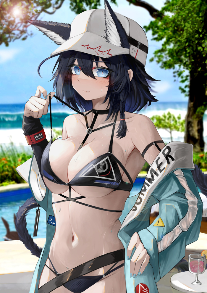 Blaze - NSFW, Anime art, Anime, Blaze, Arknights, Swimsuit, Animal ears, Wordsworth owo