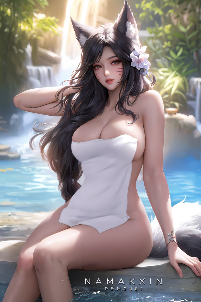 Lisozhena - NSFW, Ahri, Hips, Art, Neural network art, Boobs, Tail, Animal ears, Game art, League of legends, Games, Hand-drawn erotica, Longpost