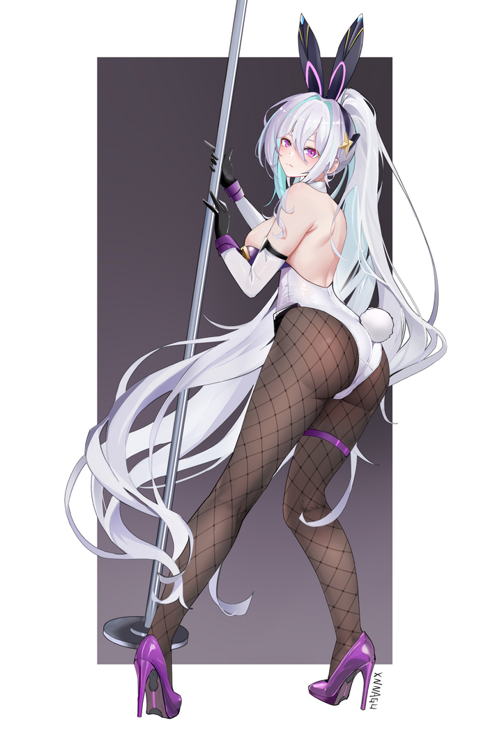 Зайка - NSFW, Аниме, Anime Art, Azur Lane, Kearsarge, Bunnysuit, Bunny Ears, Bunny tail, Колготки, Попа, Туфли на высоких каблуках