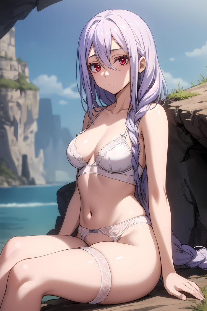 Shiraori - NSFW, Shiraori, Kumo desu ga nani ka?, Anime art, Anime, Hand-drawn erotica, Red eyes, Neural network art, Underwear