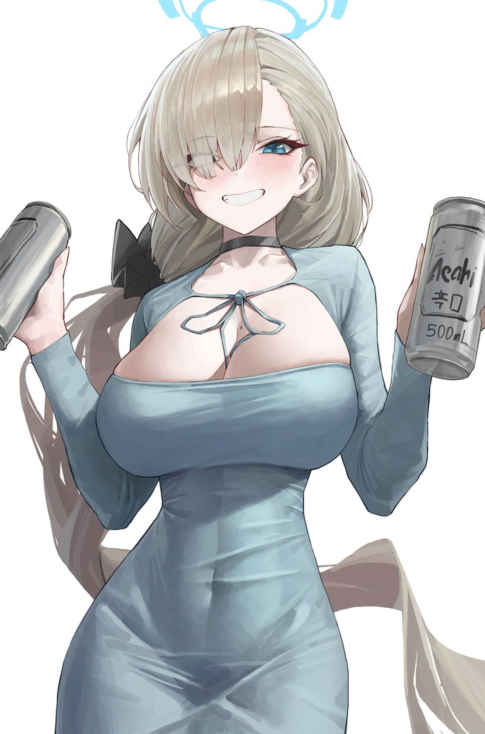 Happy Friday everyone - NSFW, Longpost, Anime, Anime art, Blue archive, Ichinose asuna, Boobs, Beer