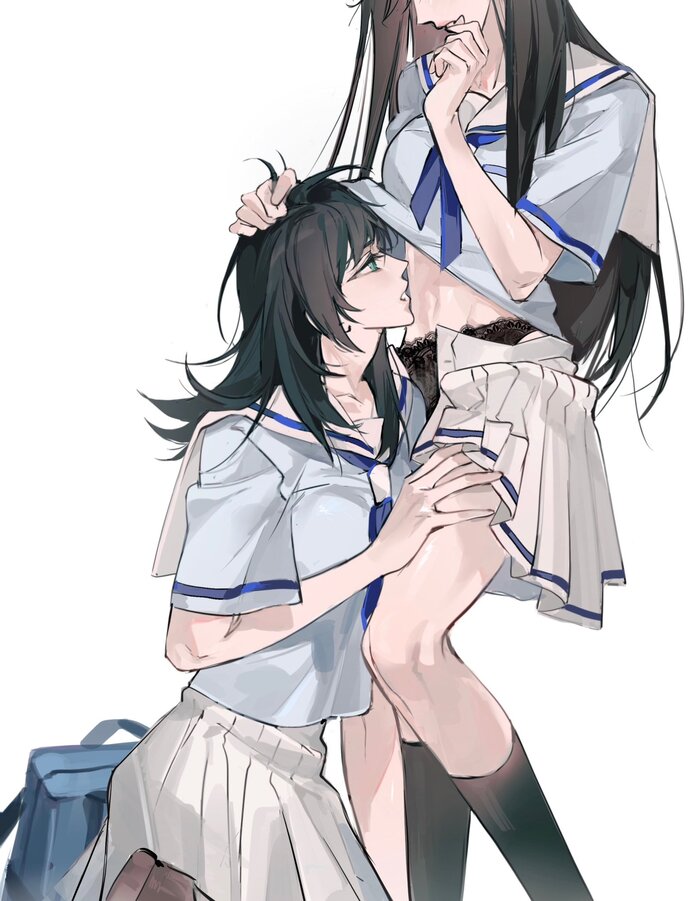 Taki & Umiri - NSFW, Anime Art, Аниме, Yuri, Bang Dream!, Нижнее белье, Sailor fuku, Twitter (ссылка)