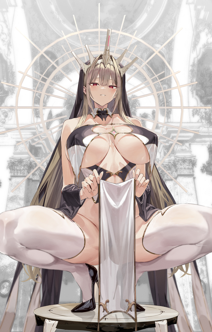 Repent! - NSFW, Erotic, Art, Anime, Anime art, Hand-drawn erotica, Nun, Extra, Stockings, Twitter (link)
