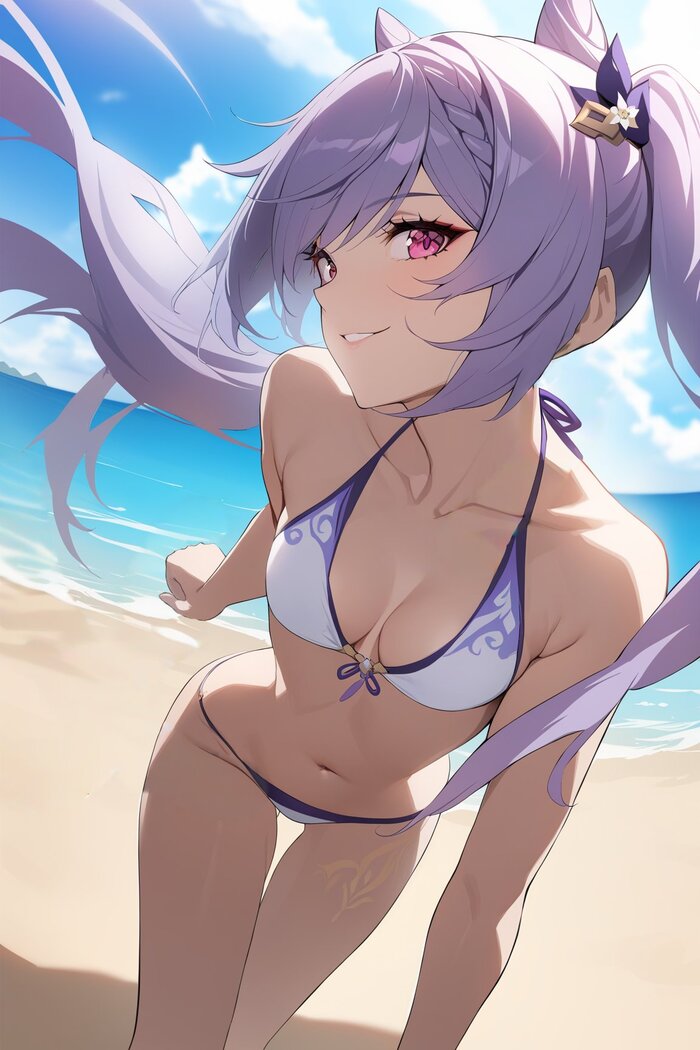 Ke Qing - NSFW, Girls, Genshin impact, Keqing (Genshin Impact), Anime art, Anime, Games, Swimsuit, Summer, Sea