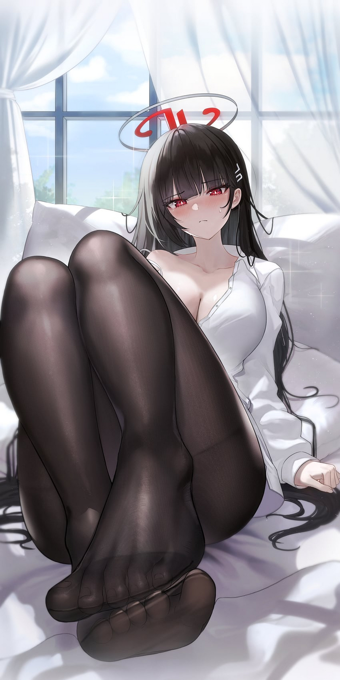 Hello, people of high culture - NSFW, Anime, Anime art, Blue archive, Tsukatsuki Rio, Tights, Foot fetish, Feet