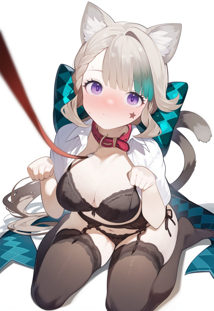 Kitty - NSFW, Genshin impact, Lynette (Genshin Impact), Art, Girls, Games, Anime art, Anime, Hand-drawn erotica, Boobs, Stockings, Animal ears, Collar, Tail, Twitter (link)