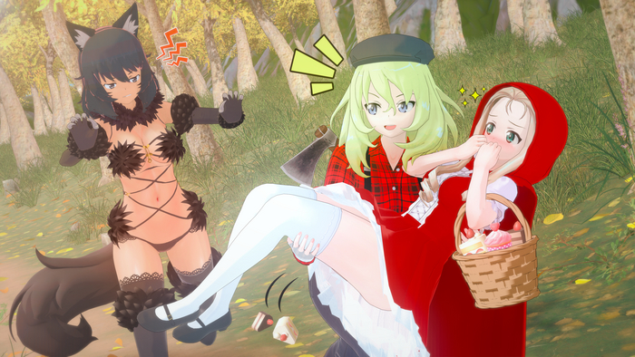 Saving Red Riding Hood - NSFW, My, Anime, Anime art, Koikatsu, Girls und panzer, Oshida, Andou Rena, Marie, Animal ears