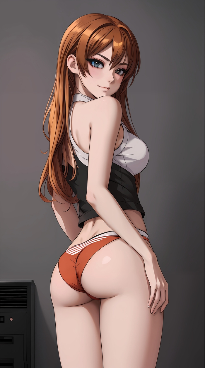 Hello - NSFW, My, Anime, Anime art, Art, Girls, Stable diffusion, Neural network art, Redheads, Phone wallpaper, Booty