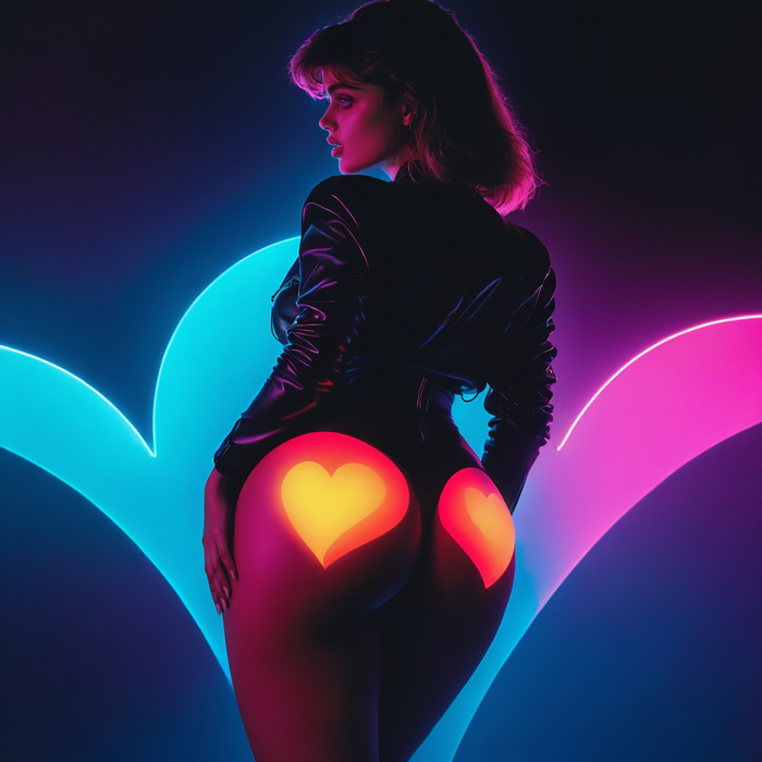 Valentine - NSFW, My, Neural network art, Stable diffusion, Erotic, Art, Booty, February 14 - Valentine's Day, Neon