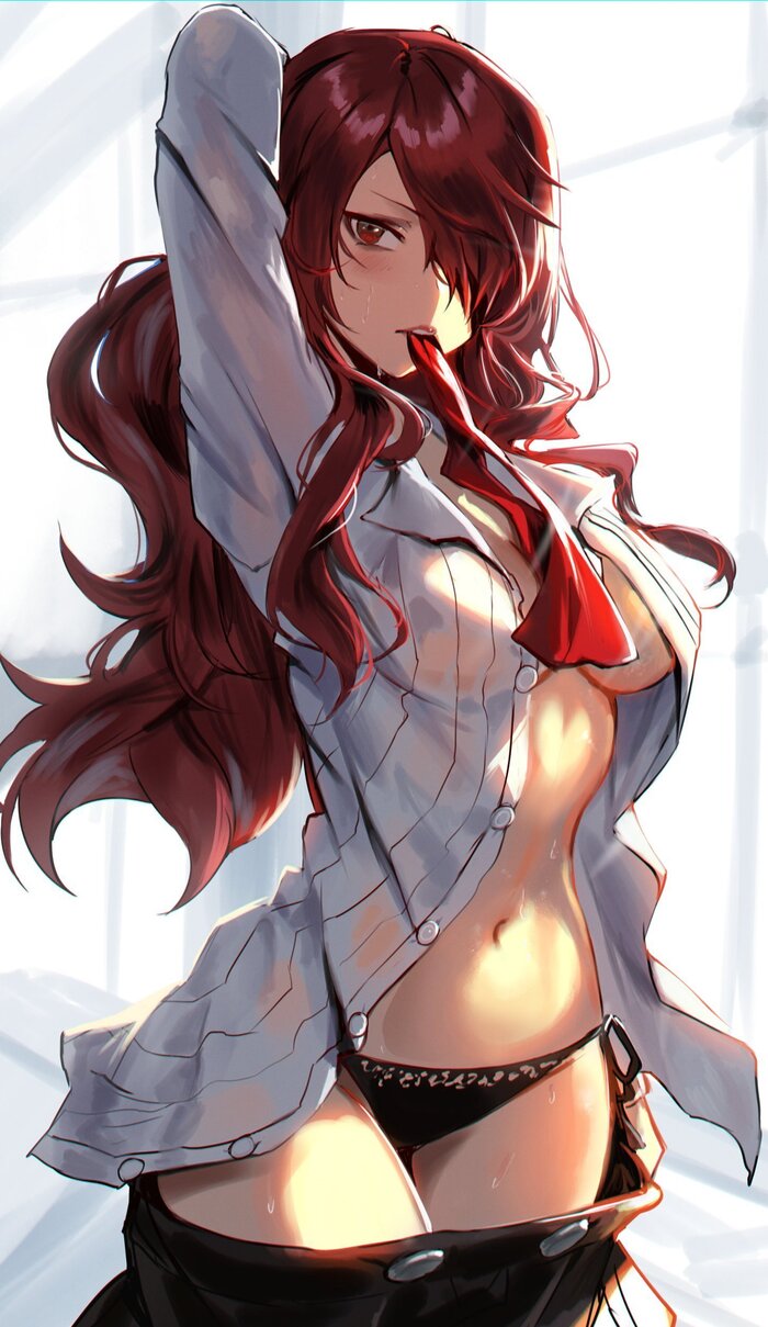 Пора одеваться... - NSFW, Арт, Аниме, Anime Art, Рисованная эротика, Эротика, Persona 3, Mitsuru kirijo, Панцу, Twitter (ссылка)