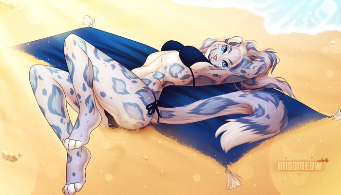 Soak up the sun - NSFW, Furry, Anthro, Art, Yiff, Furotica, Furry feline, Furry snow leopard, Catherinemeow