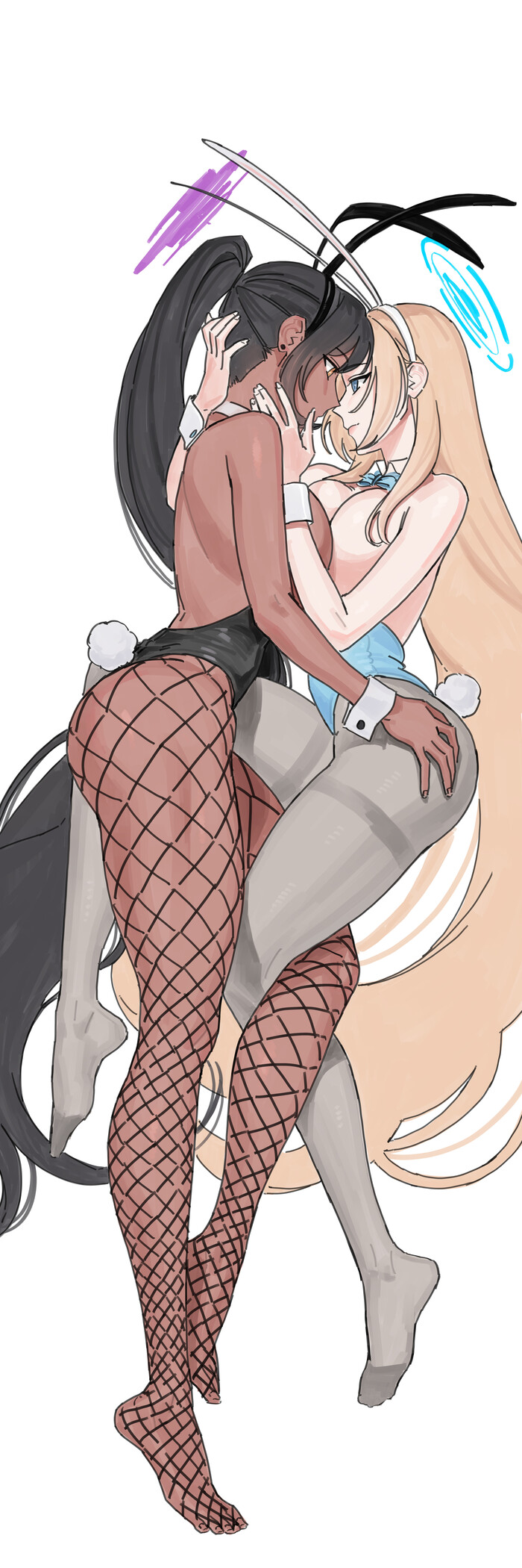 friendly hugs - NSFW, Art, Anime art, Anime, Blue archive, Kakudate karin, Ichinose asuna, Yuri, Bunnysuit, Bunny ears, Hand-drawn erotica, Erotic, Boobs, Longpost