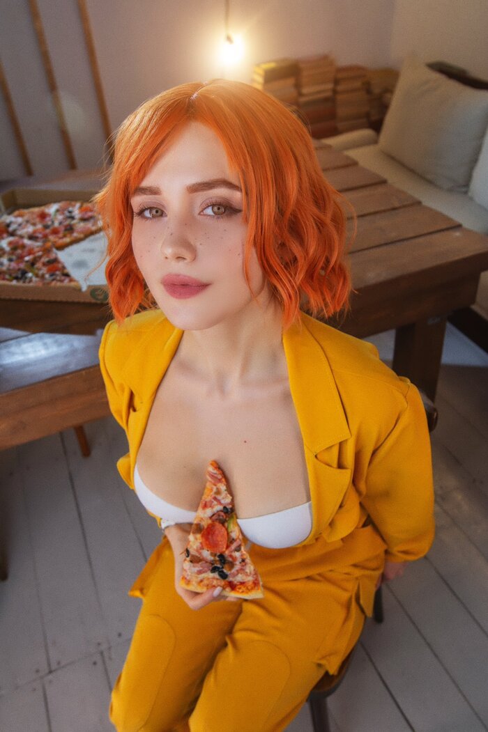 Who's pizza? - NSFW, Girls, Erotic, Cosplay, Underwear, Pizza, April O'Neill, Longpost, The photo