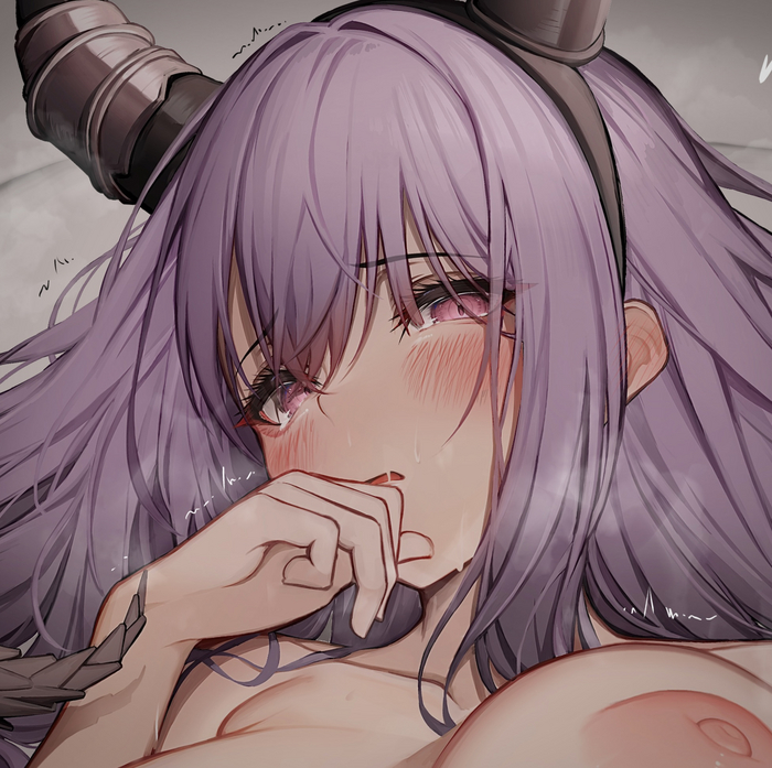 Тайфун - NSFW, Anime Art, Аниме, Arknights, Typhon (Arknights), Tab head, Рисованная эротика, Девушка с рогами