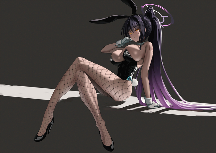 Chocolate bunny - NSFW, Anime, Anime art, Blue archive, Kakudate karin, Bunnysuit, Bunny ears, Bunny tail, Tights