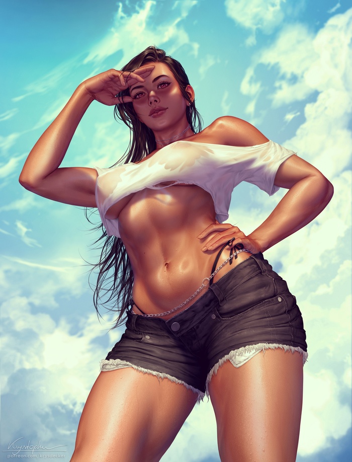 Tifa Lockhart (Supplement) - NSFW, Art, Drawing, Final Fantasy, Final fantasy vii, Tifa lockhart, Girls, Erotic, Hand-drawn erotica, Game art, Swimsuit, Bikini, Boobs, Topless, Naked, Pubis, Pubes, Wet, Transparency, Bottom view, Krysdecker, Longpost