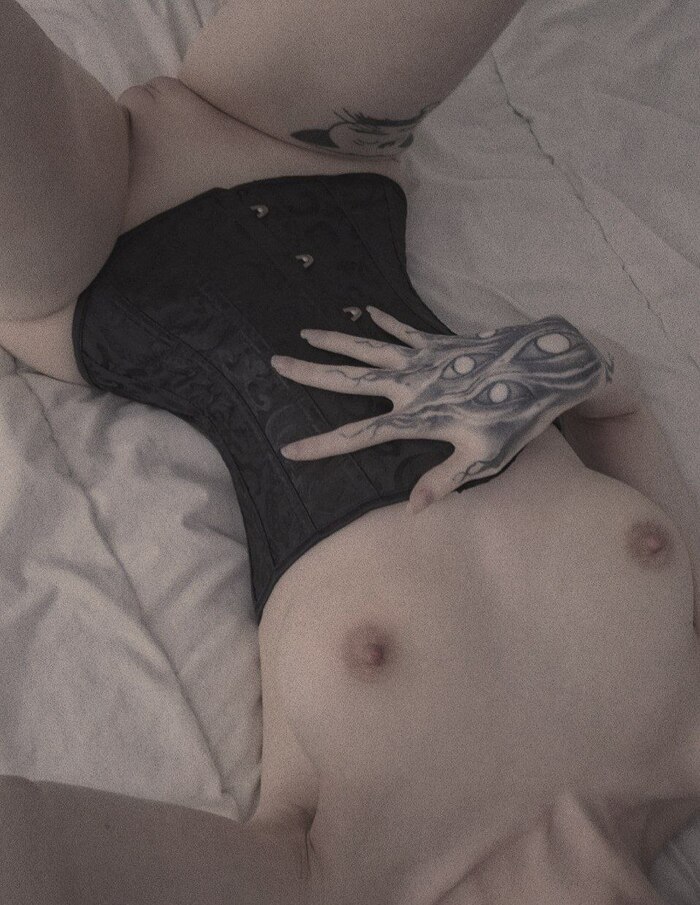 Favorite set) - NSFW, My, Erotic, Girl with tattoo, No face, Homemade, Labia, Nipples, Corset, Without underwear