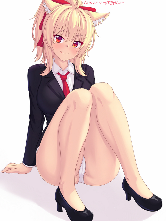 Office Lady ) - NSFW, Erotic, Booty, Anime art, Girls, Hand-drawn erotica, Anime, Tiffy, Art, Cameltoe, Pantsu, Animal ears, Fastrunner2024, Original character