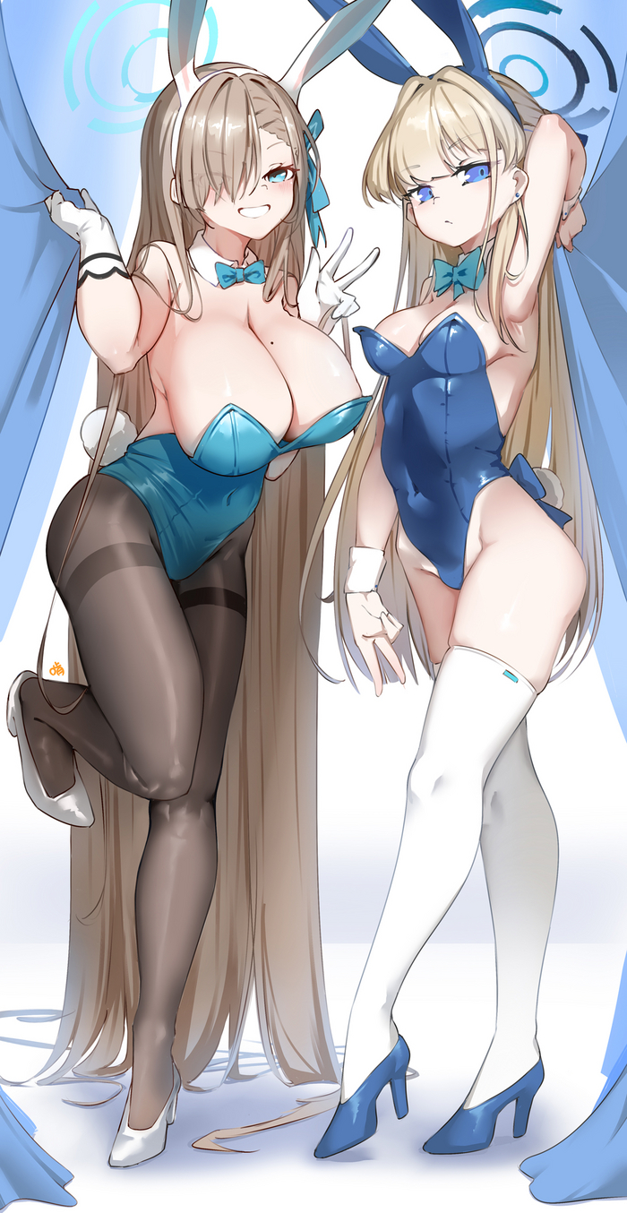 Bunnies - NSFW, Anime, Anime art, Blue archive, Ichinose asuna, Asuma Toki, Bunnysuit, Bunny ears, Tights, Stockings, Bunny tail