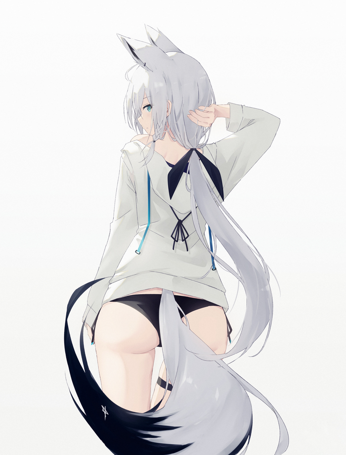 Shirakami Fubuki - NSFW, Anime art, Anime, Hololive, Virtual youtuber, Shirakami fubuki, Animal ears, Tail, Longpost