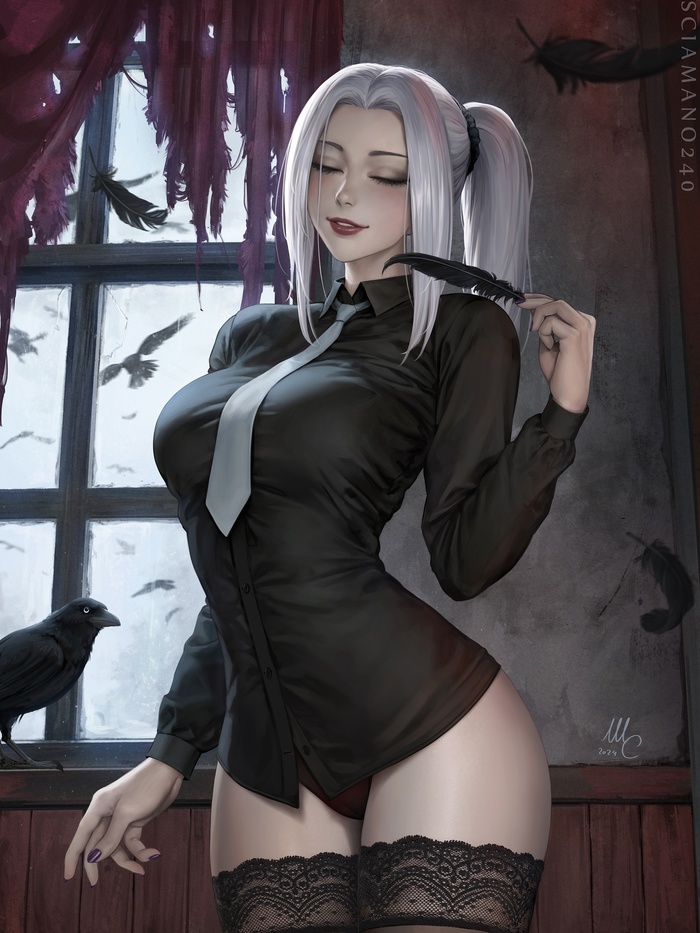 Mei Mei (DLC) - NSFW, Art, Anime, Anime art, Jujutsu Kaisen, Mei Mei, Girls, Erotic, Hand-drawn erotica, Underwear, Stockings, Corset, Boobs, Pantsu, Topless, Choker, Strip, Sciamano240, Longpost