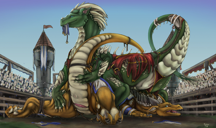 Dirty Fight - NSFW, Art, Drake, Furotica, Furotica female, Labia, Cloaca, Digital drawing, The Dragon, Arena, The fight, Tail, Capture, Tochka