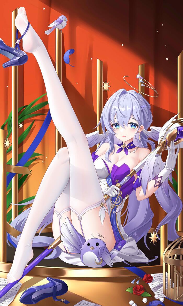 Зарянка - NSFW, Robin (Honkai: Star Rail), Honkai: Star Rail, Аниме, Anime Art, Pixiv, Бедра, Рисованная эротика, Сиськи, Половые губы, Длиннопост