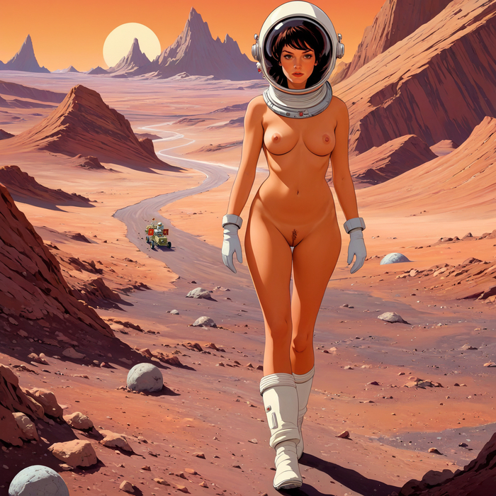 mission to mars - NSFW, My, Neural network art, Art, Stable diffusion, Erotic, Boobs, Labia, Helmet, Космонавты, Mars, Rover, Pubes
