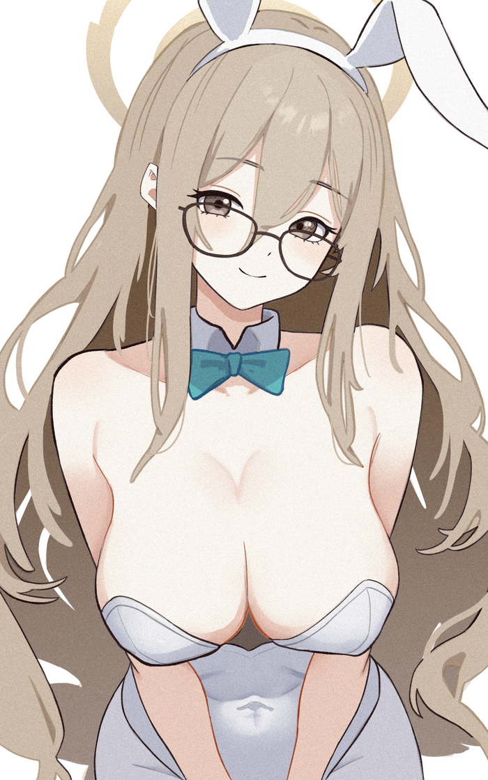 Bunny Akane - NSFW, Anime, Anime art, Blue archive, Murokasa Akane, Bunnysuit, Bunny ears, Girl in glasses