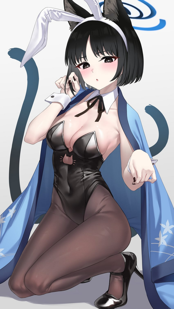 Cat-bunny - NSFW, Anime, Anime art, Blue archive, Kikyou, Bunnysuit, Bunny ears, Animal ears, Neko, Tights