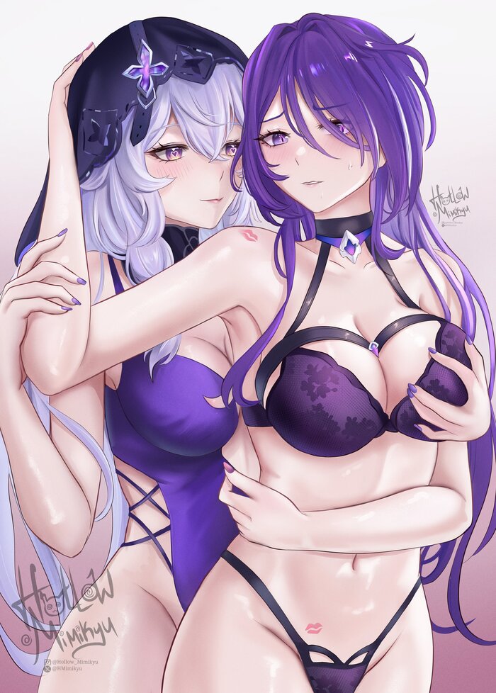 Black Swan & Acheron - NSFW, Anime art, Anime, Yuri, Honkai: Star Rail, Black Swan (Honkai: Star Rail), Acheron (Honkai: Star Rail), Swimsuit, Petting, Friend, Twitter (link)