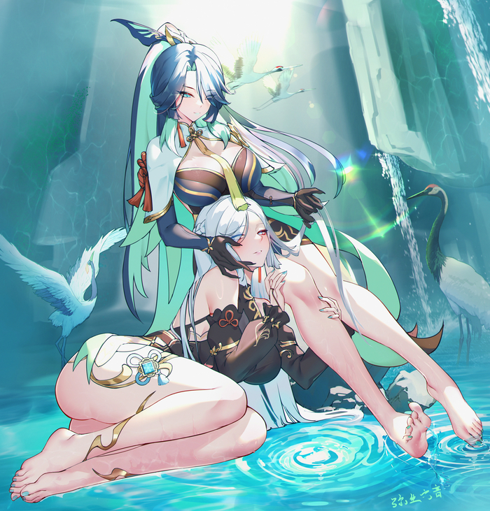 Shenhe & Xianyun - NSFW, Anime Art, Genshin Impact, Shenhe (Genshin Impact), Xianyun (Genshin Impact)